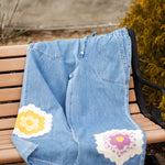 Quilt Patch Wide Leg Drawstring Jeans