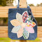 Denim Quilt Flower Tote Bag