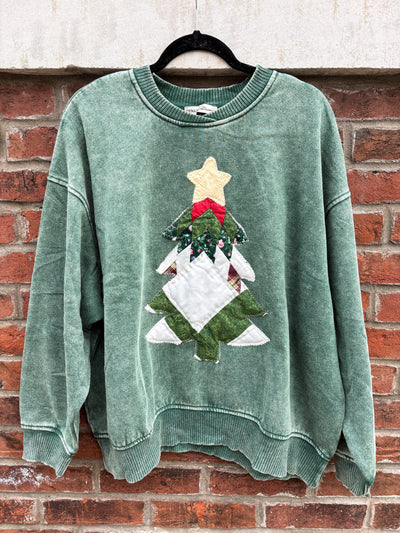 Green Quilty Christmas Tree Sweatshirts