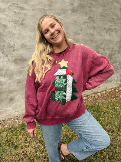 Red Quilty Christmas Tree Sweatshirts