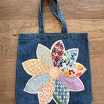 Denim Quilt Flower Tote Bag