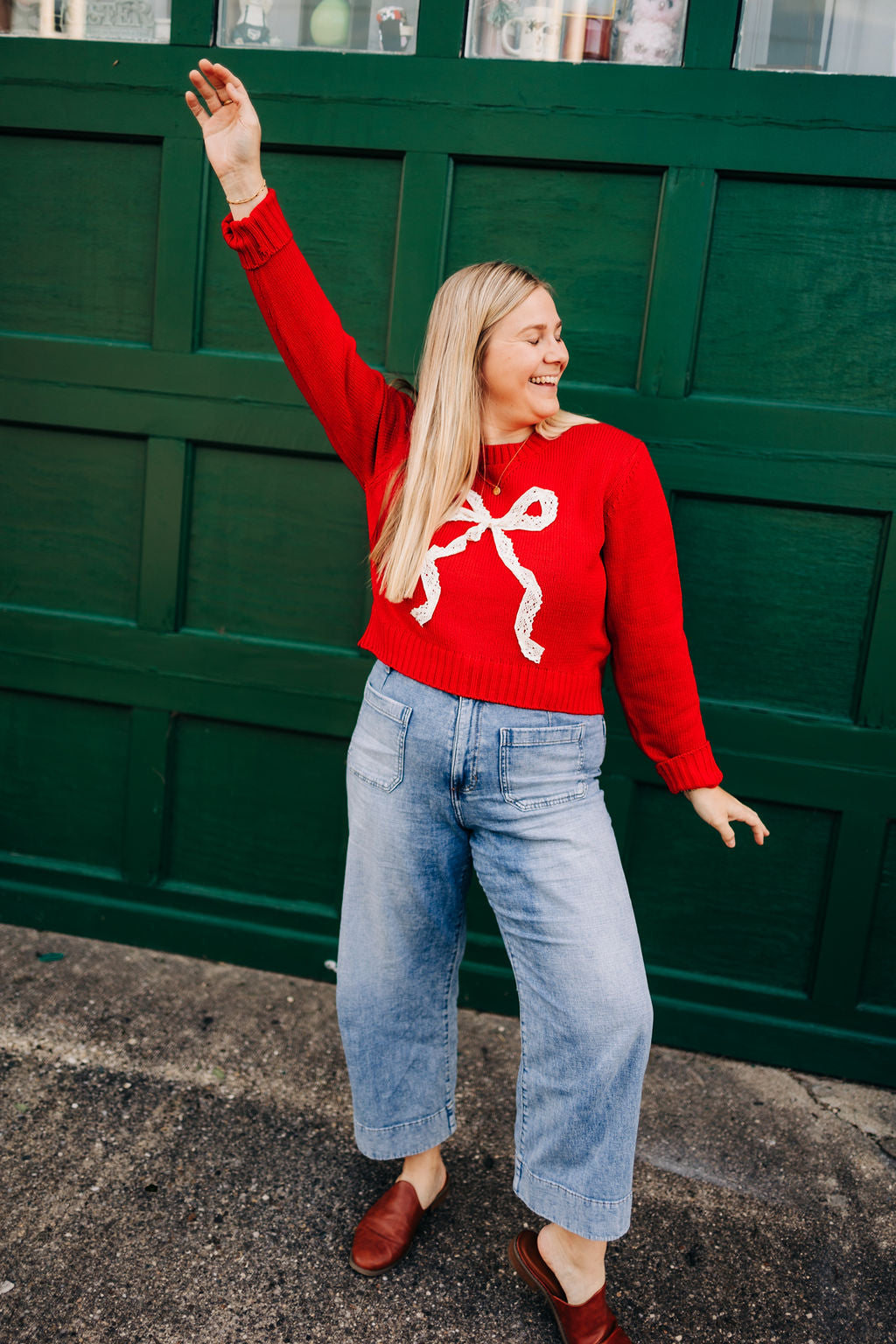 Red Bow Cropped Sweater