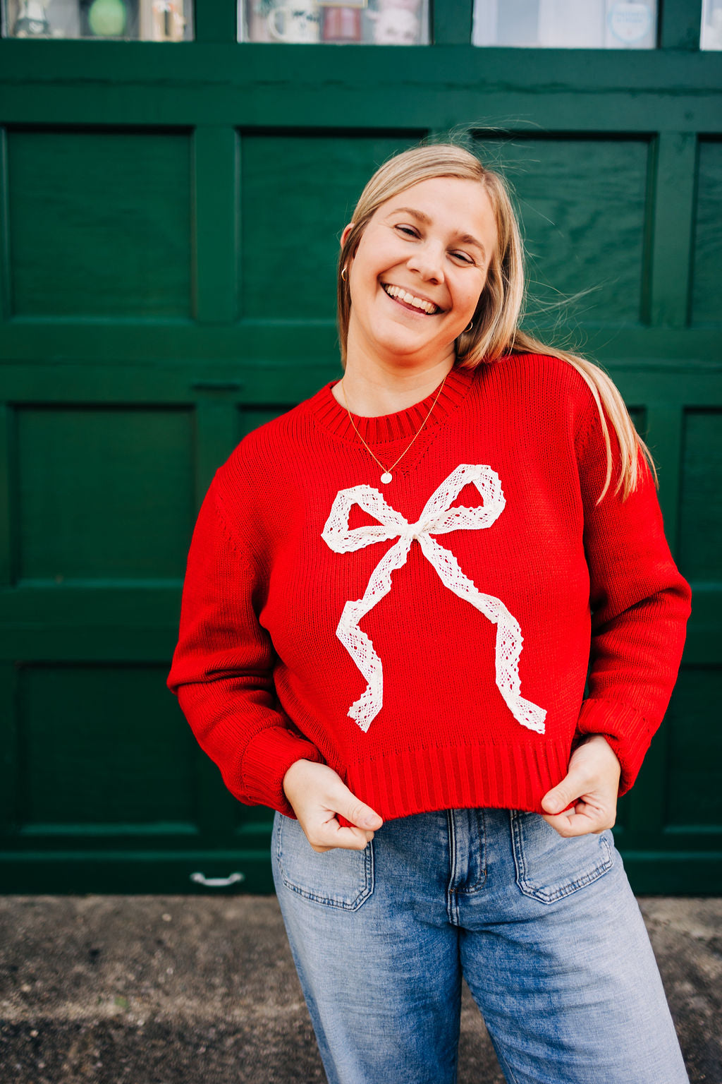 Red Bow Cropped Sweater