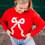 Red Bow Cropped Sweater