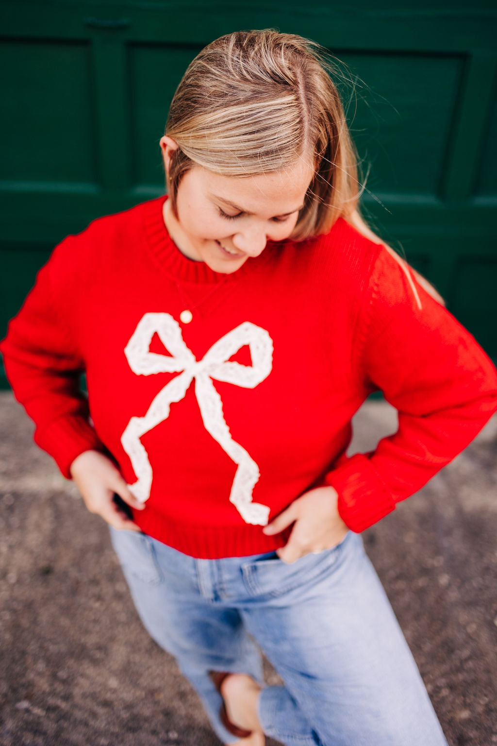 Red Bow Cropped Sweater